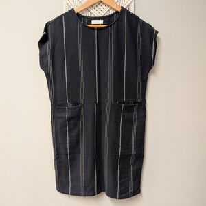 OAK + FORT Black Mini Dress Sheath Cotton Pockets Minimalist Small